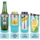 4 i 1 boks & flaskeisolator i rustfritt stål - 400ml - toveislokk - SUS-isolert bokskjøler, ølflaskeholder - Rød thumbnail