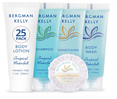 Kombo pakkeløsning 10 X 5 Rund Bar Såpe 28g, Sjampo 30ml, Conditioner 30ml, Body Lotion 30ml & Body Wash 30ml - Tropical Waterfall 