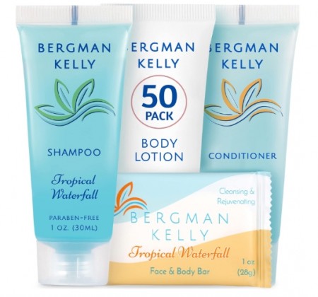 Kombo pakkeløsning 20 X 4 Rektangulær Bar Såpe 28g, Shampoo 30ml, Conditioner 30ml & Body Lotion 30ml - Tropical Waterfall
